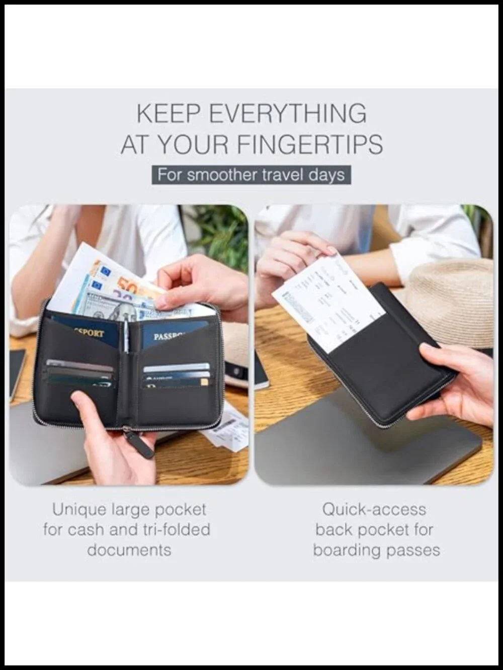 Full Grain Leather Passport Holder for 2 - RFID Travel Wallet Organizer